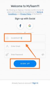 Myteam11 Sign up