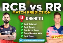 RCB vs RR Dream11 team prediction