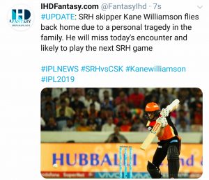 Kane Wiliamson News For IPL 2019