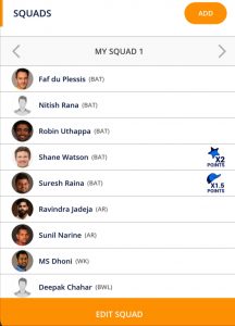 Kolkata vs Chennai Playerzpot Fantasy Team