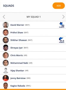 Kolkata vs Chennai Playerzpot Fantasy Team