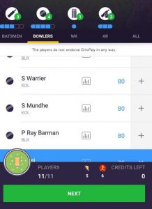 cricplay team selection