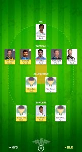 IPL 2019 - 54th Match, RCB vs SRH Dream11 Team Prediction Today Match