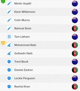 ICC WC 2019, AFG vs NZ BalleBaazi Fantasy Team