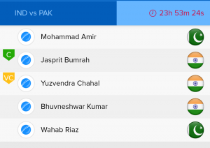 ICC WC Match 22nd IND vs PAK Ballebaazi Bowling team