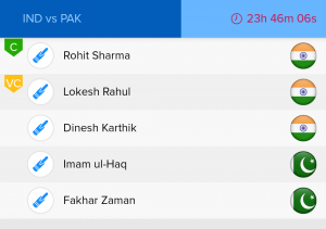 ICC WC Match 22nd IND vs PAK Ballebaazi Batting team