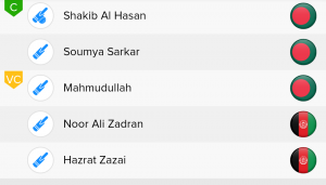 ICC WC Match 31st BAN Vs AFG Ballebaazi Batting team