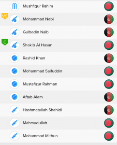 ICC WC Match 31st BAN Vs AFG Ballebaazi Classic team