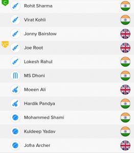 IND VS ENG BalleBaazi Fantasy Team