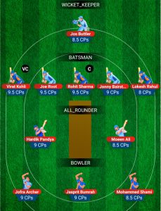 INDIA VS ENGLAND MY11CIRCLE FANTASY TEAM