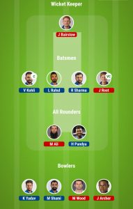 ENG VS IND MPL Pro Fantasy Team