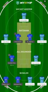 ENG Vs IND MY11VIP Fantasy Team 