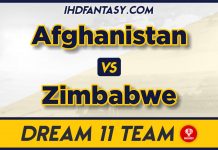 AFG vs ZIM 5th T20 Dream11 Team