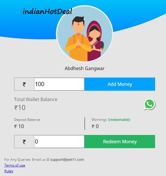 jeet11 fantasy add money