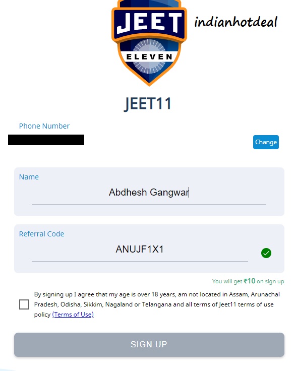 jeet11 signup referral code