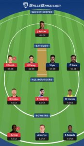 RR vs DC Ballebaazi Team for small league