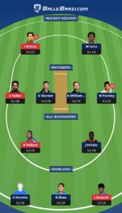 MI vs SRH Ballebaazi Team for small league