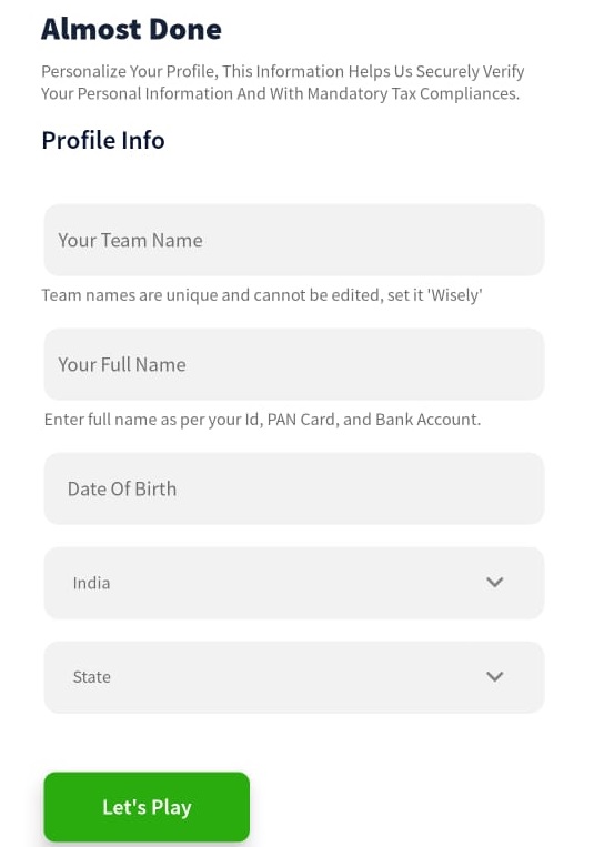 team of skill signup process steps