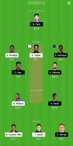 MI vs DC Dream11 Team for Grand League