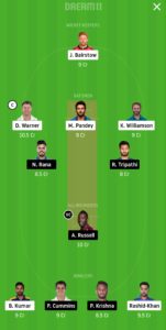 SRH vs KOL Dream11 Team For Small League