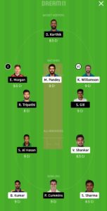 SRH vs KOL Dream11 Team For Grand League