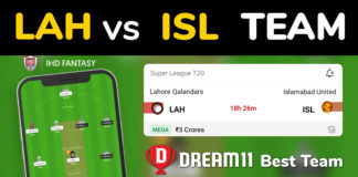 LAH vs ISL Dream11 Team Prediction
