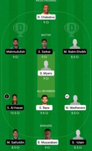 BAN vs ZIM Dream11 Team For Small League