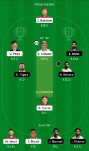 ENG vs IND Dream11 Team for Grand League