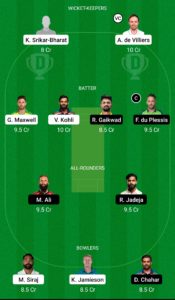 BLR vs CSK Dream11 Team For Small League