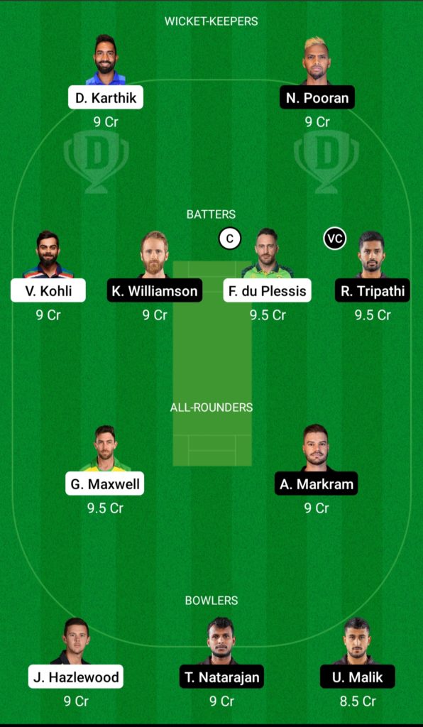 BLR vs SRH Dream11 Team For Small League