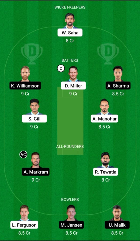 GT vs SRH Dream11 Team For Grand League