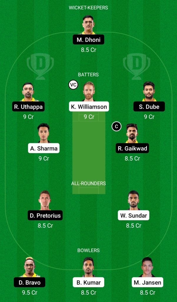 SRH vs CSK Dream11 Team For Grand League