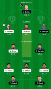 DC vs RR Dream11 Team For Small League