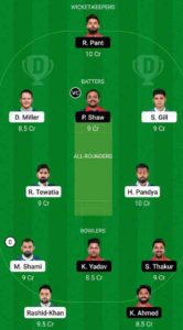 GT vs DC Dream11 Team For Grand League