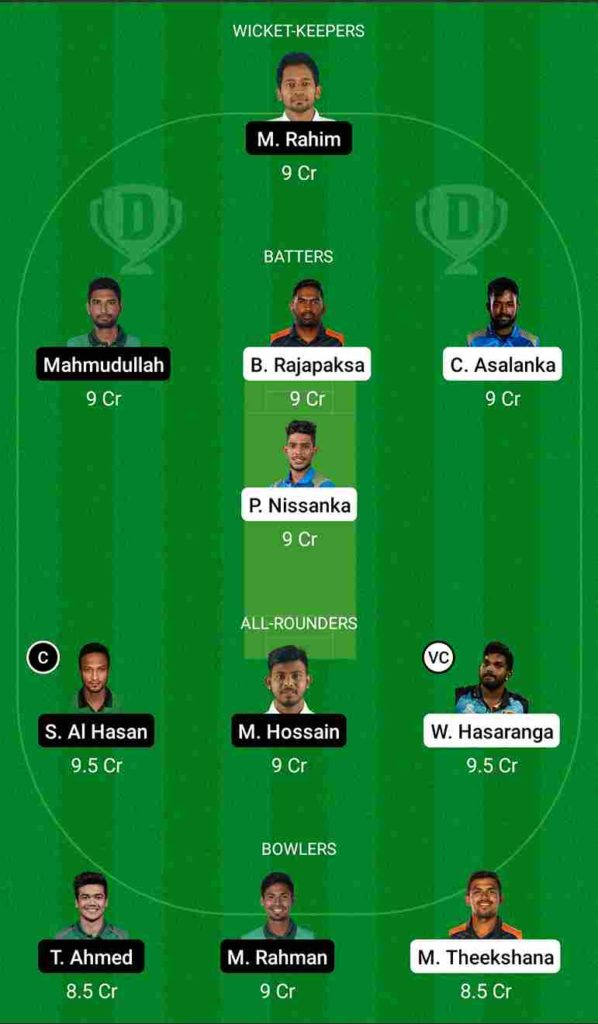 SL vs BAN Dream11 Team For Small League