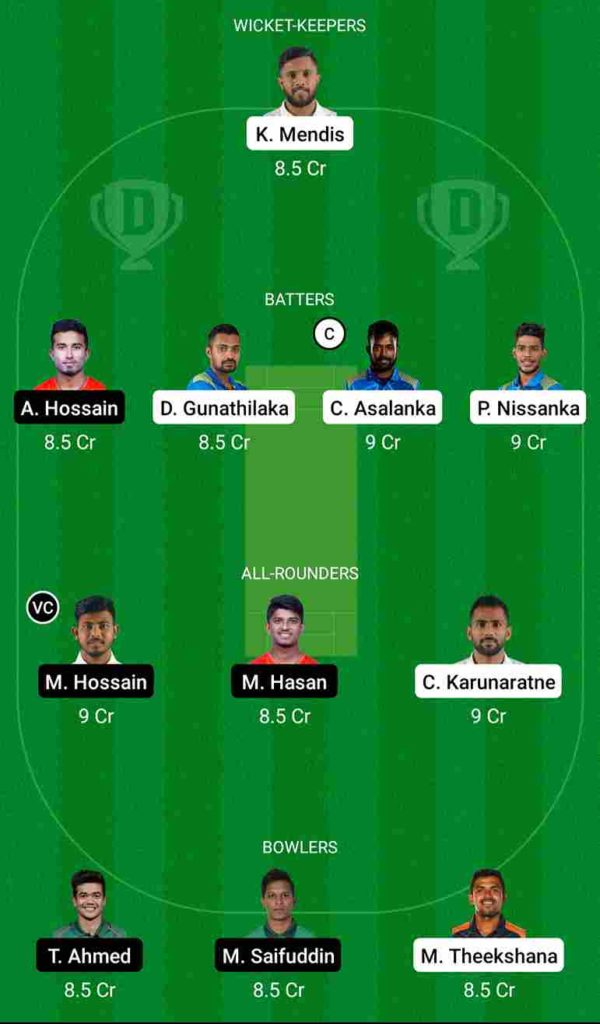 SL vs BAN Dream11 Team For Grand League