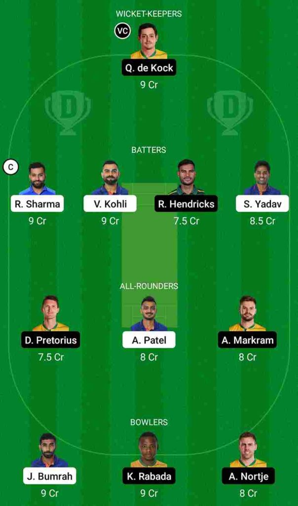 IND vs SA Dream11 Team For Small League