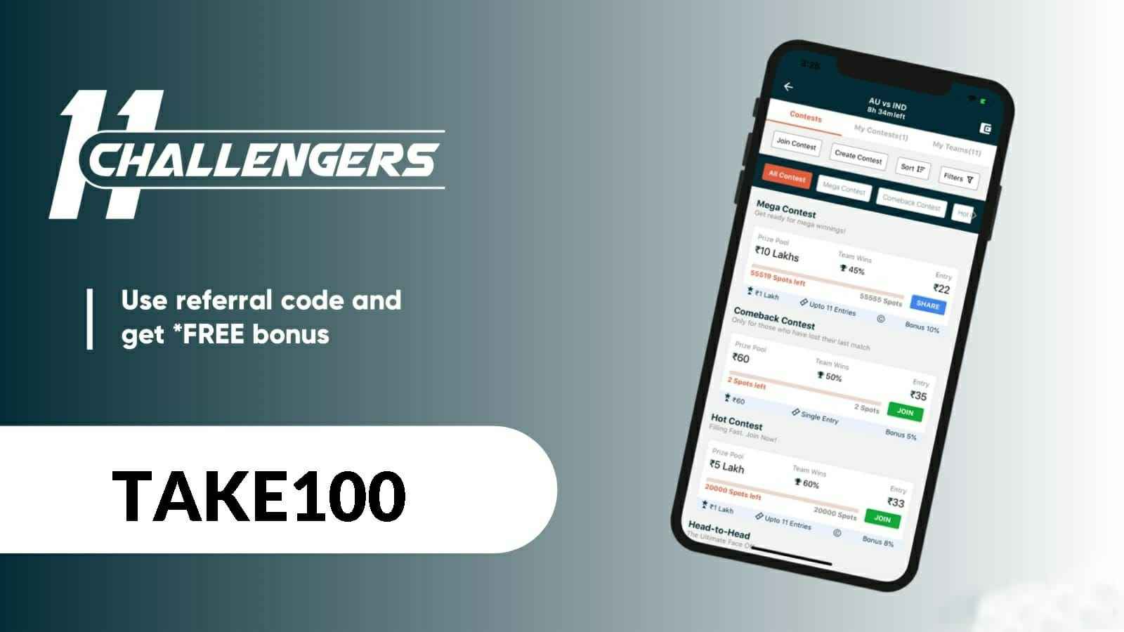 11 Challengers Referral Code: (TAKE100) Get Rs 100 Signup Bonus 11 Challengers Referral Code: (TAKE100) Get Rs 100 Signup Bonus
