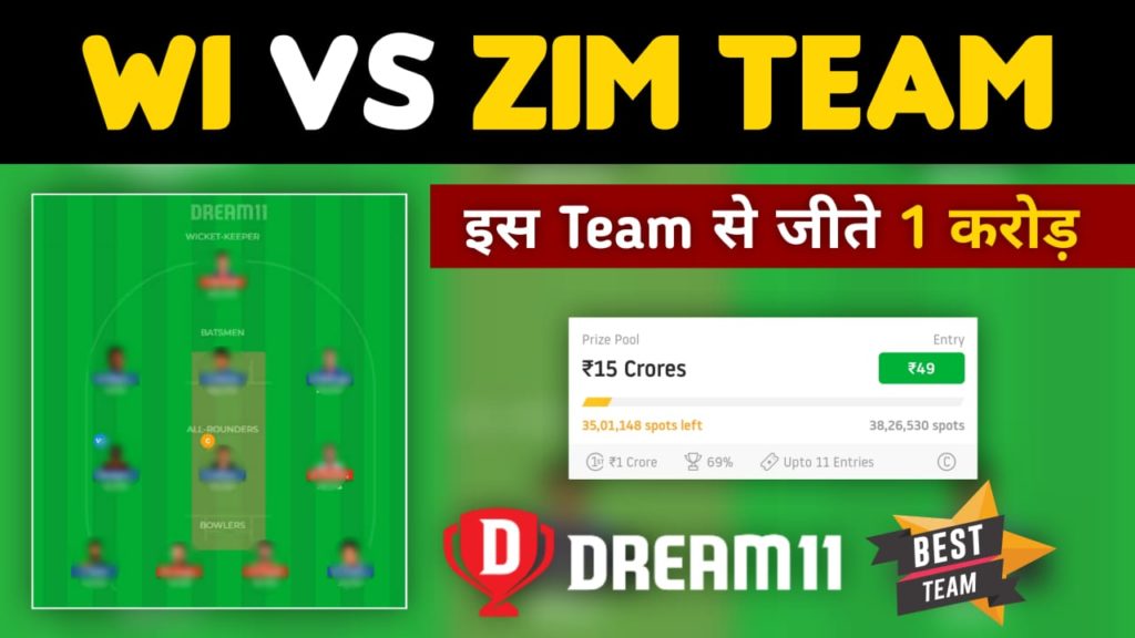 WI vs ZIM Dream11 Team Prediction 8th Match T20 WC 2022 (100% Winning Team)