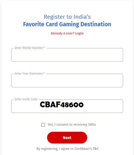 CardBaazi Invite Code