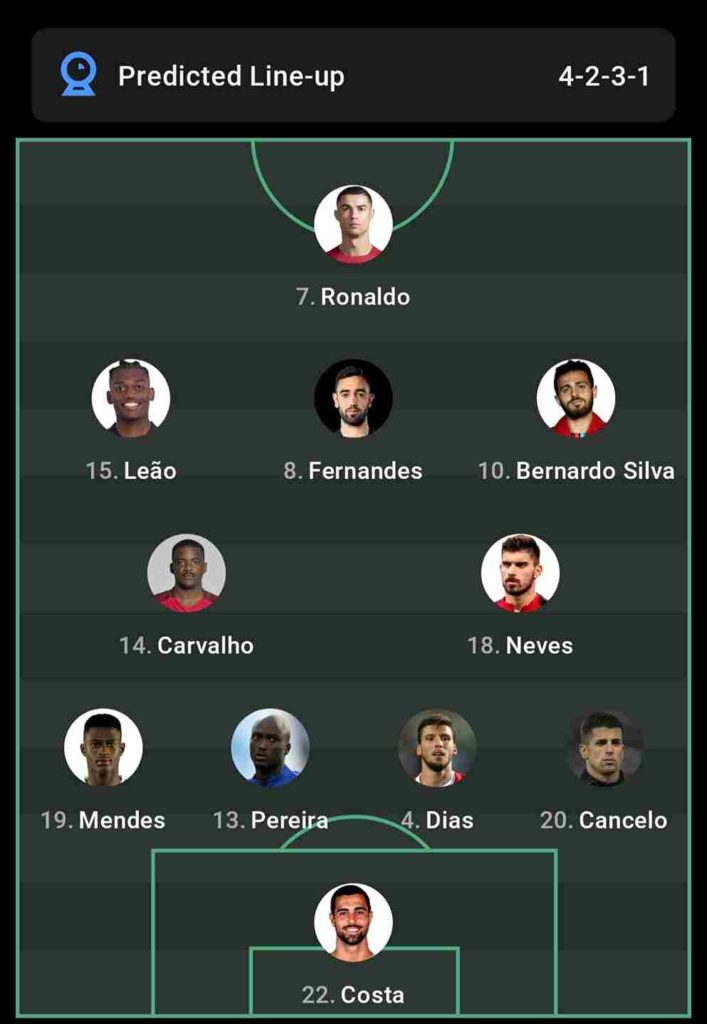 Portugal starting 11 vs Ghana