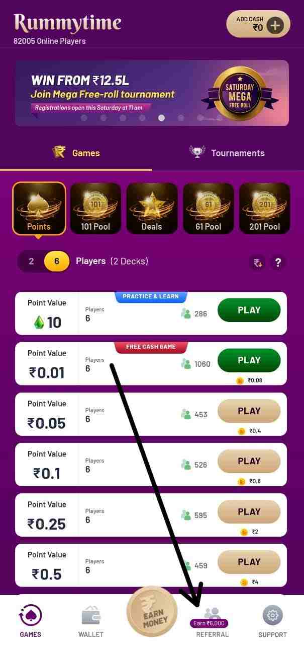Rummy Time Referral Code 18KD6Y Refer & Earn Rs.6000