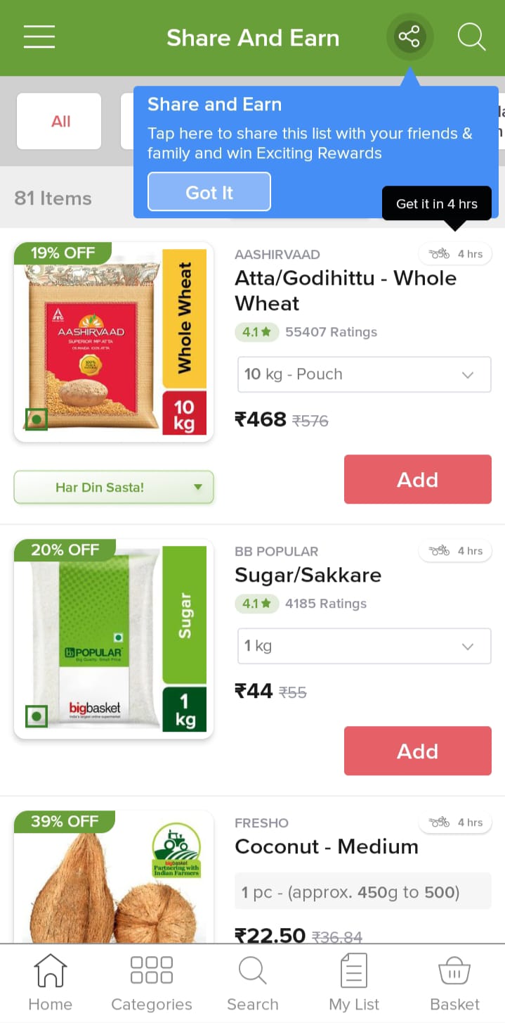 Bigbasket Share And Earn in India Get FREE ₹200 Order Daily