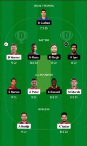 DC vs KOL Dream11 Team For Small League