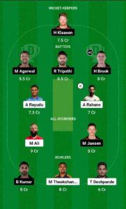 CHE vs SRH Dream11 Team For Grand League
