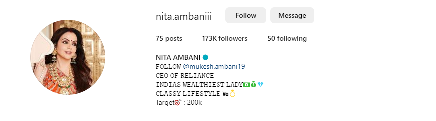 Nita Ambani Instagram