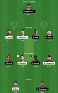 RCB vs KKR Dream11 Team Small League
