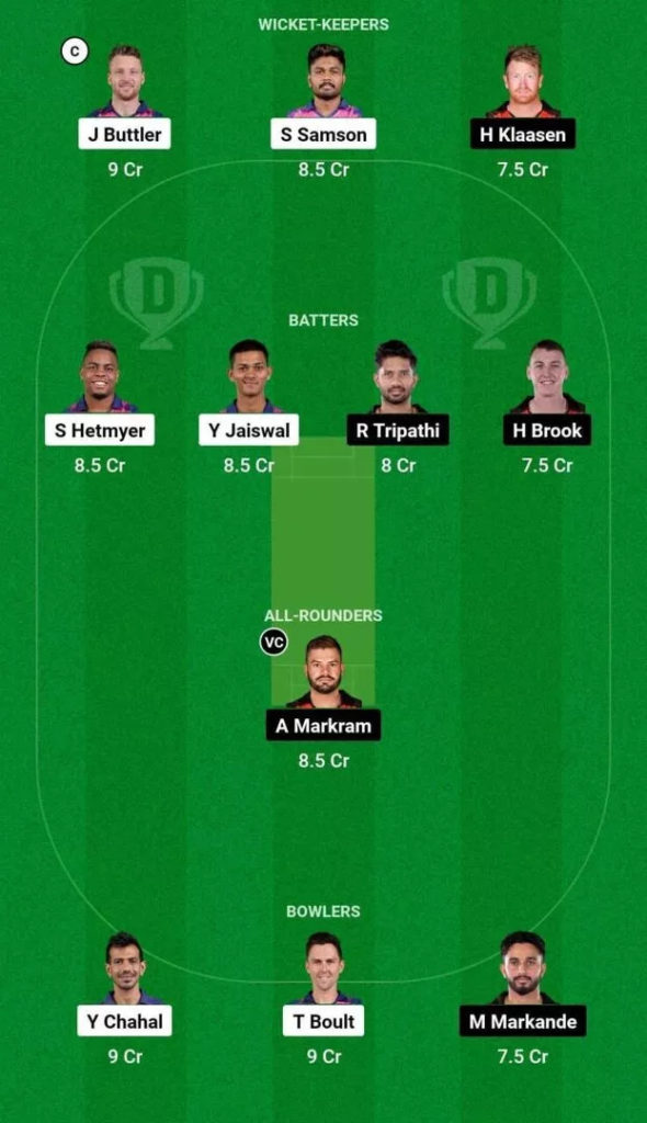 RR vs SRH Dream11 Team Small League