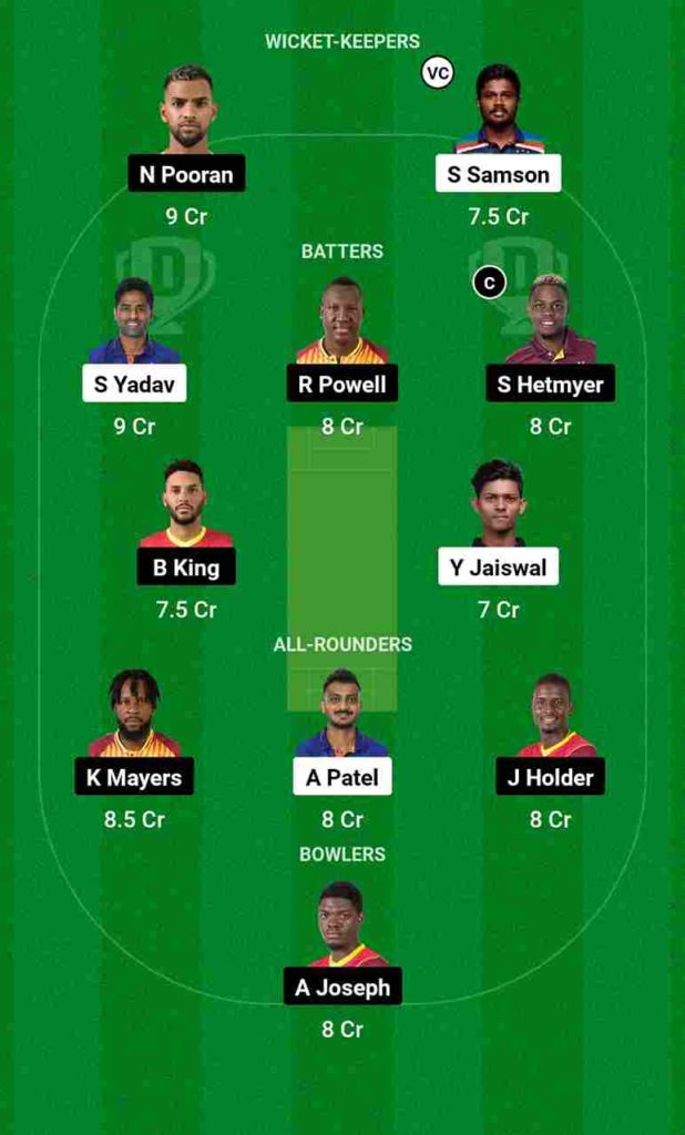 IND vs WI Dream11 Team For Grand League