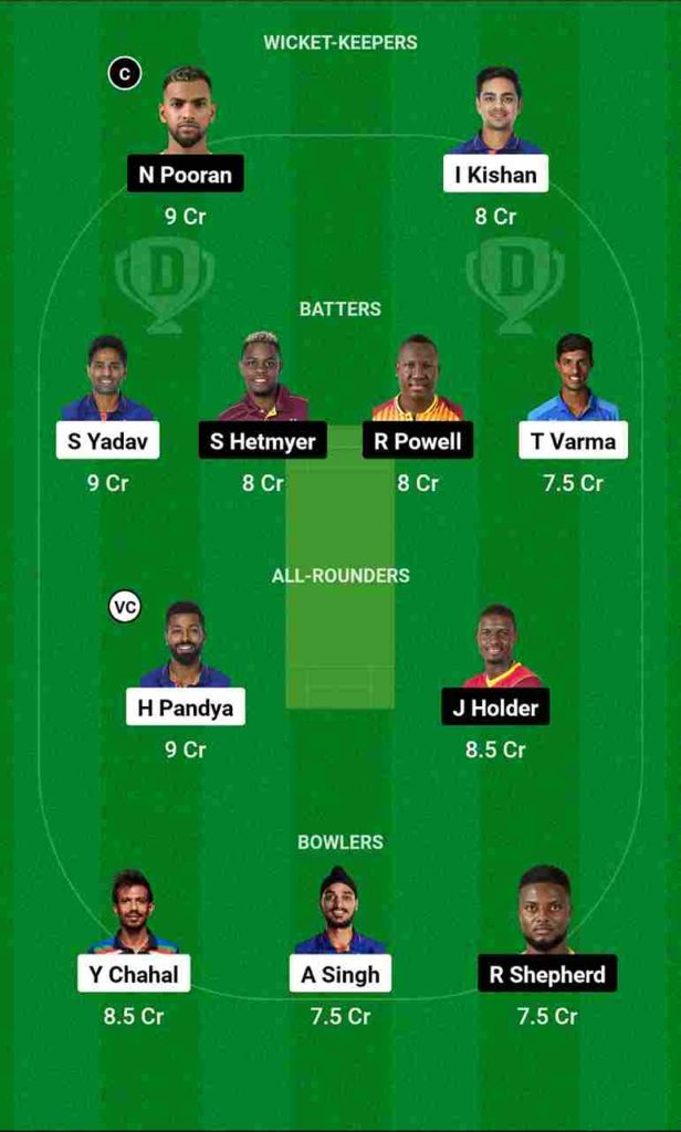 IND vs WI Dream11 Team For Small League